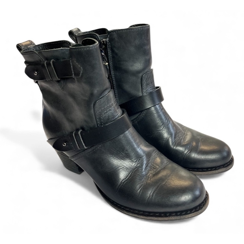 Rag & Bone Harper Moto Boot Women's size 7.5 Black/Gray Leather Grunge Goth
